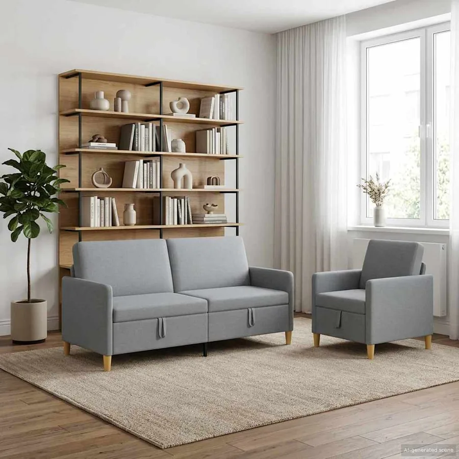 Canapé avec rangement 2 pcs Gris clair Polyester