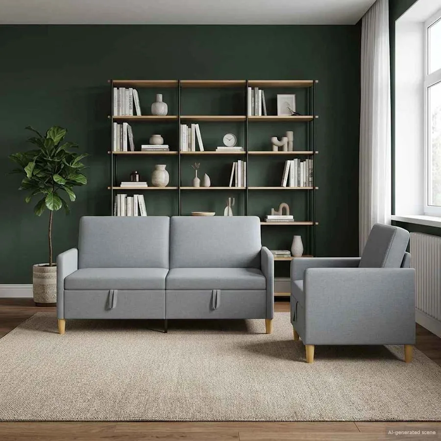 Canapé avec rangement 2 pcs Gris clair Polyester - 3
