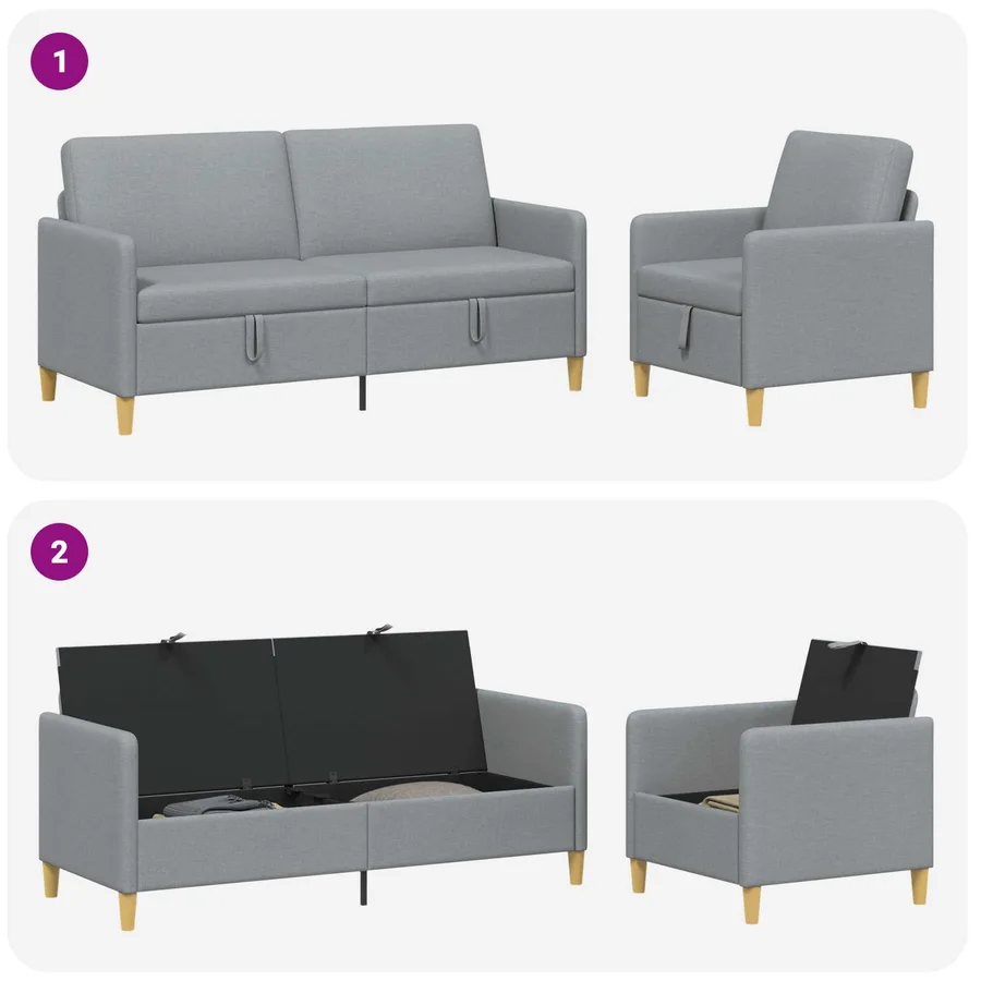 Canapé avec rangement 2 pcs Gris clair Polyester - 4