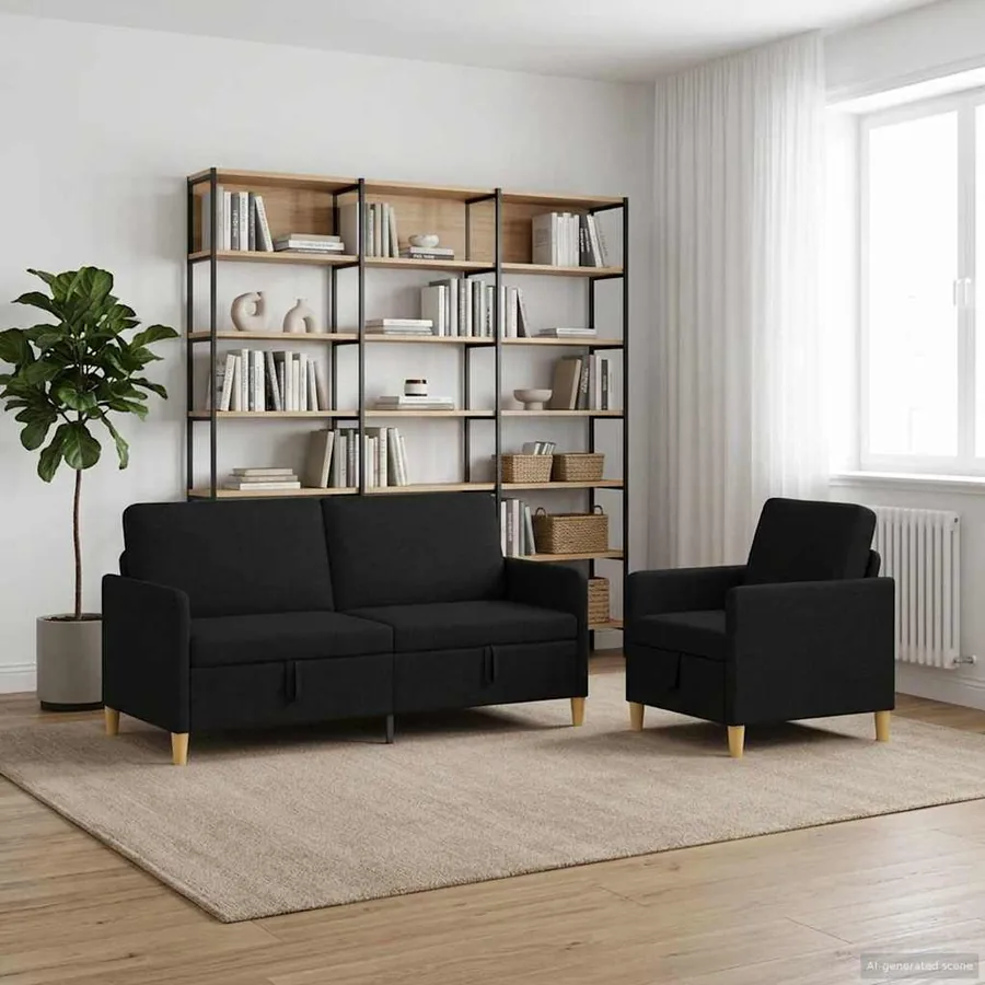 Canapé avec rangement 2 pcs Noir Polyester