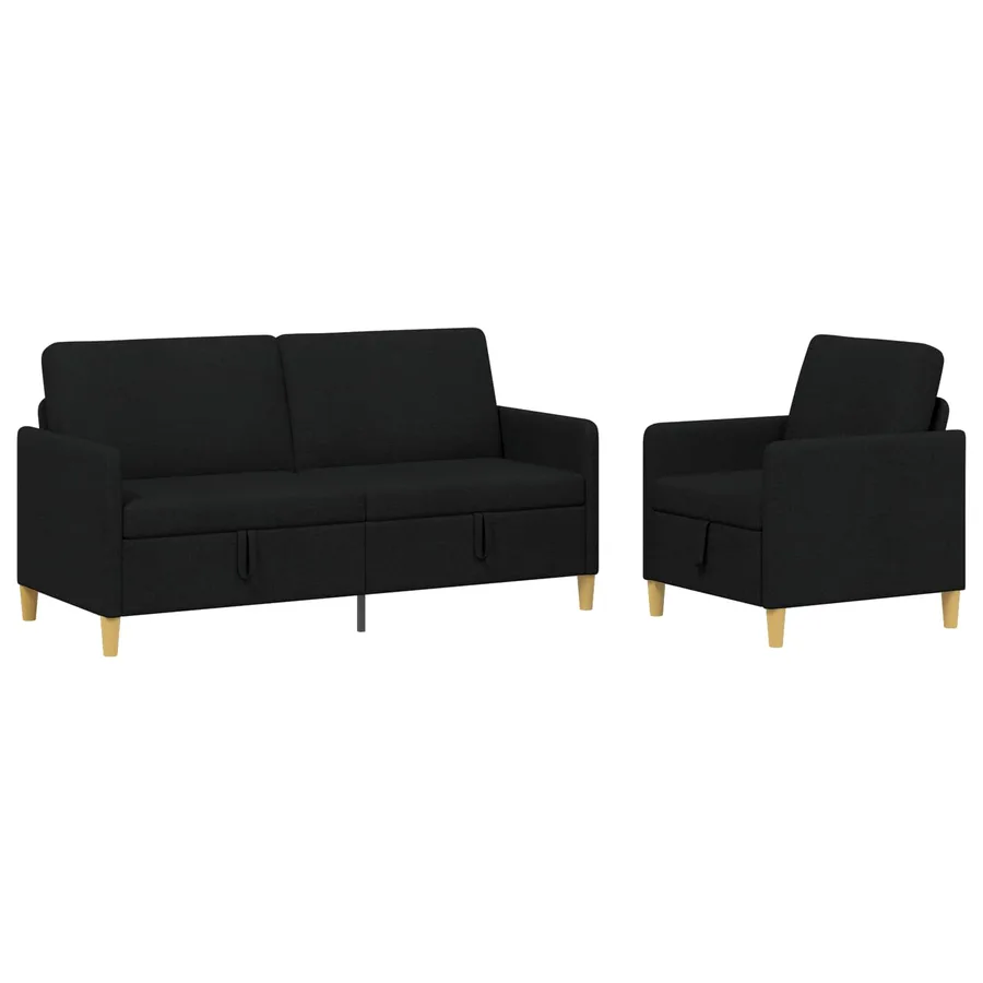 Canapé avec rangement 2 pcs Noir Polyester - 2