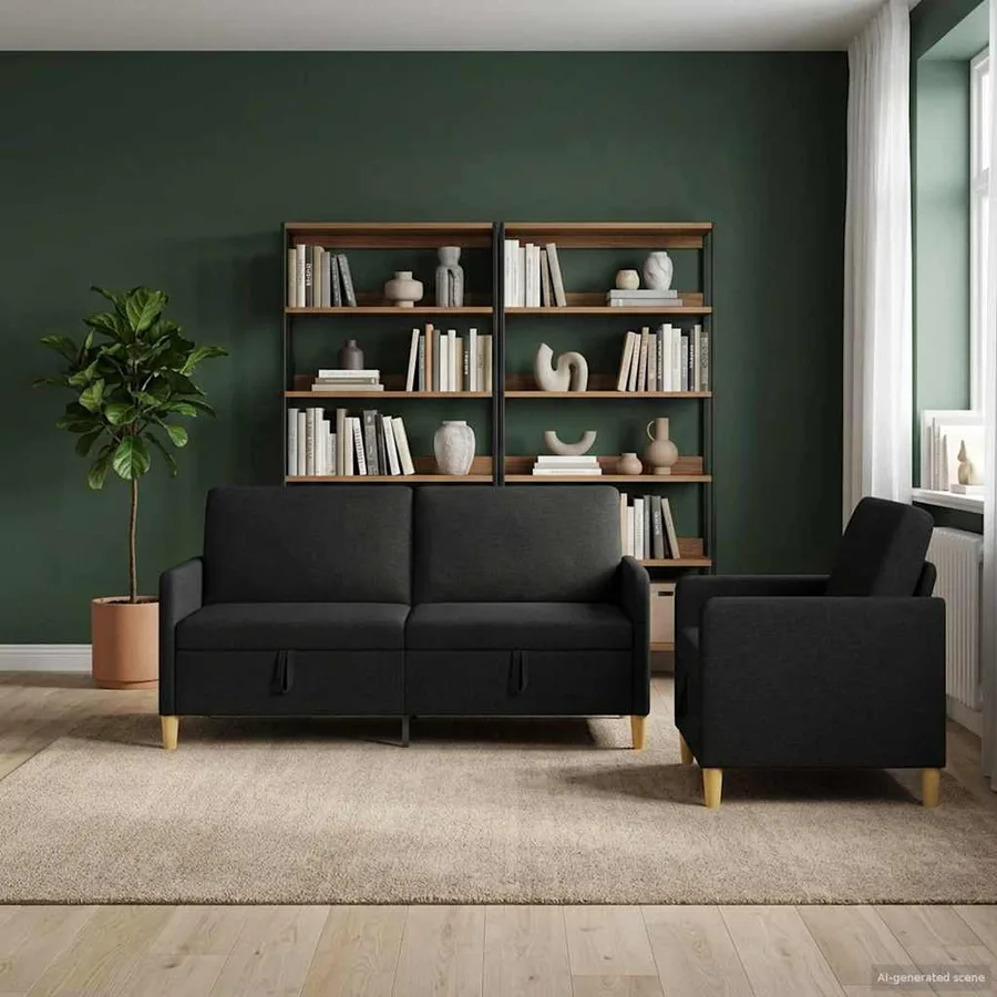 Canapé avec rangement 2 pcs Noir Polyester - 3