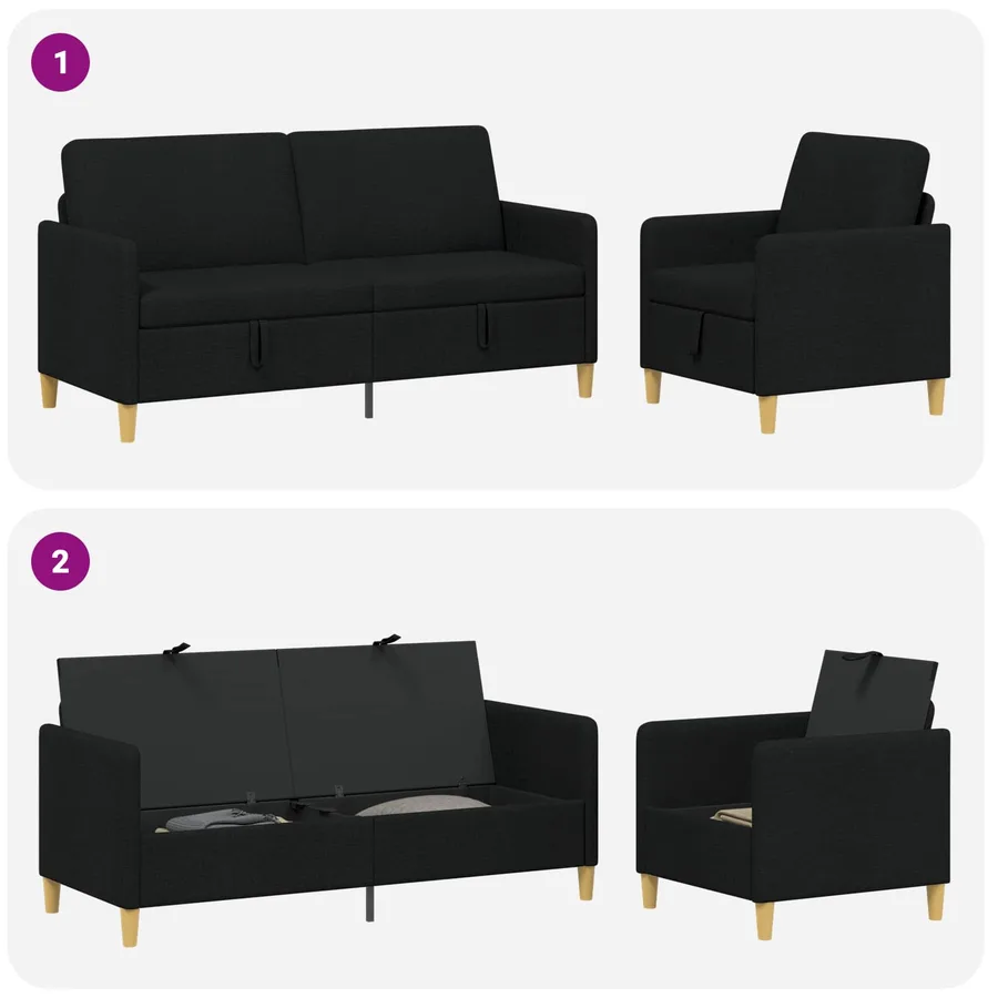 Canapé avec rangement 2 pcs Noir Polyester - 4