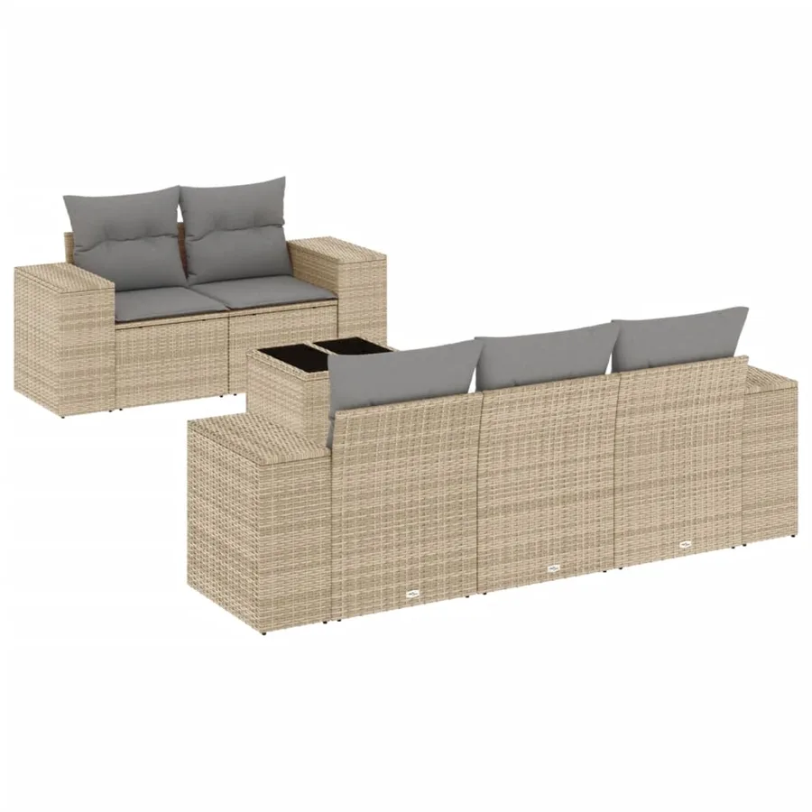 Salon de jardin avec coussins 6 pcs beige résine tressée - 2