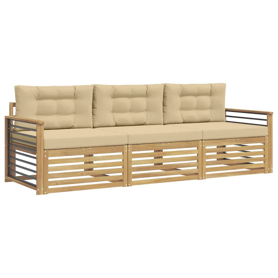 Ensemble de canapés d'extérieur 3 pc Blanc et Beige Polyester - 2