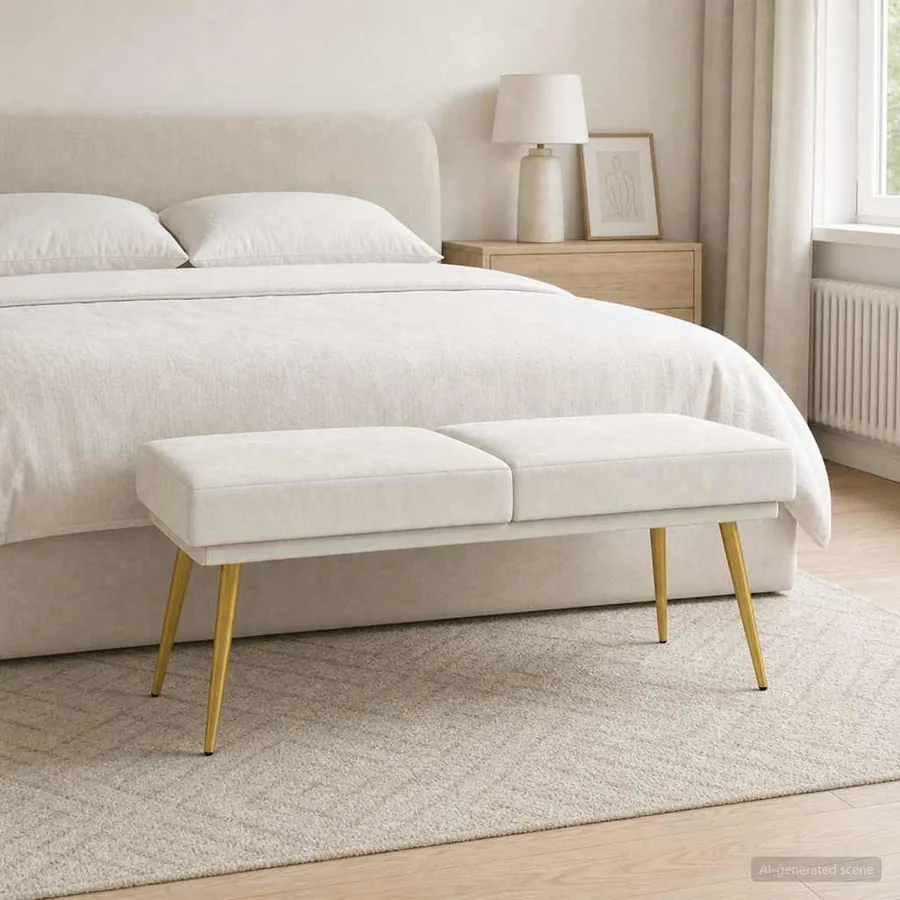 Banc à double couche Crème 120 x 45 x 46 cm Velours