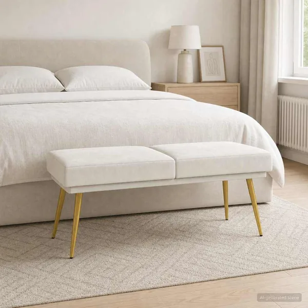 Banc à double couche Crème 120 x 45 x 46 cm Velours