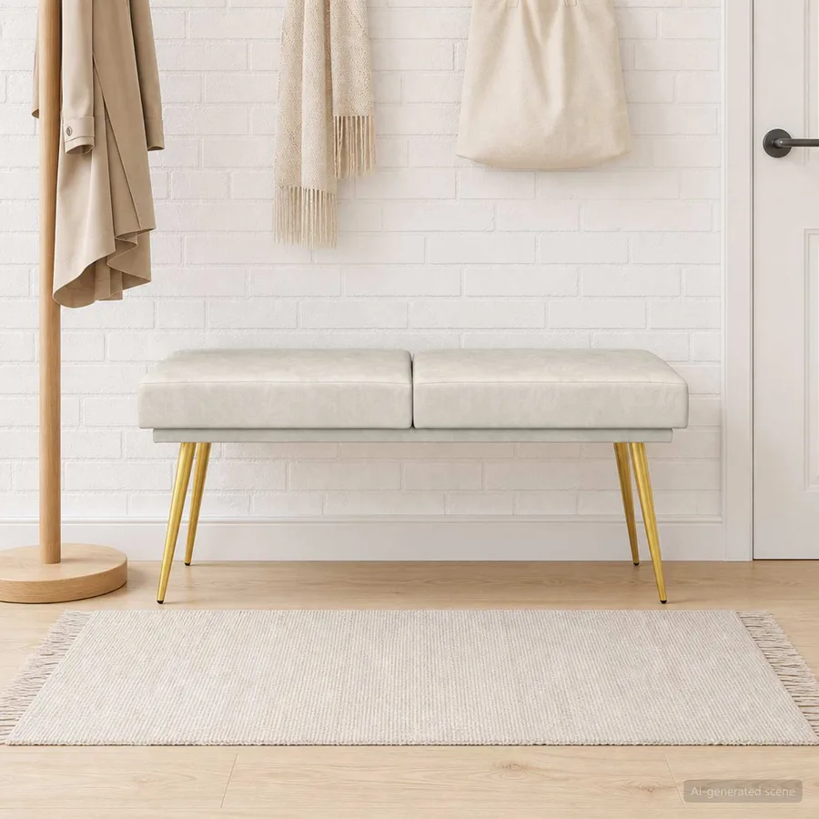 Banc à double couche Crème 120 x 45 x 46 cm Velours - 3