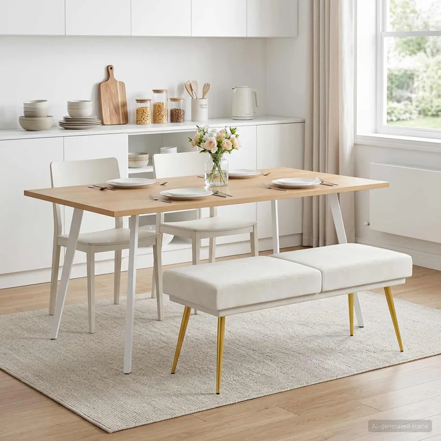 Banc à double couche Crème 120 x 45 x 46 cm Velours - 4