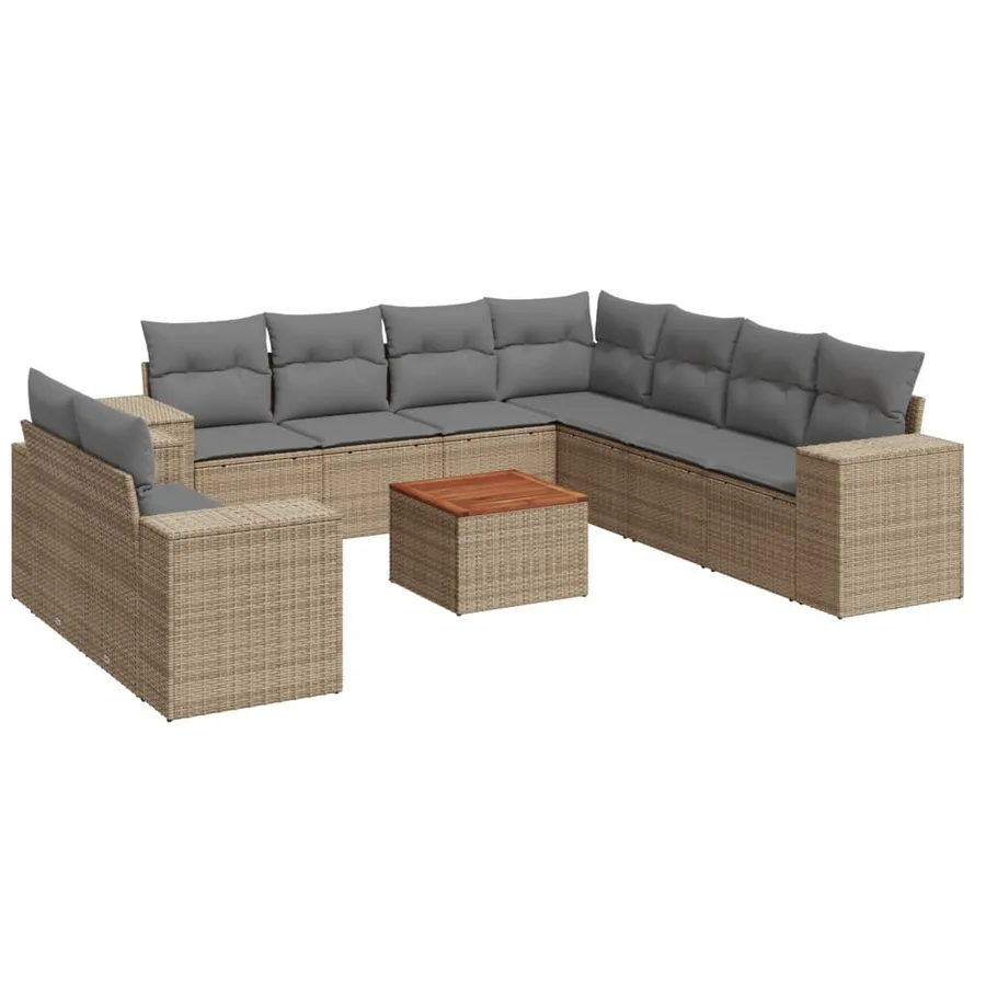 Salon de jardin avec coussins 10 pcs beige résine tressée - 2