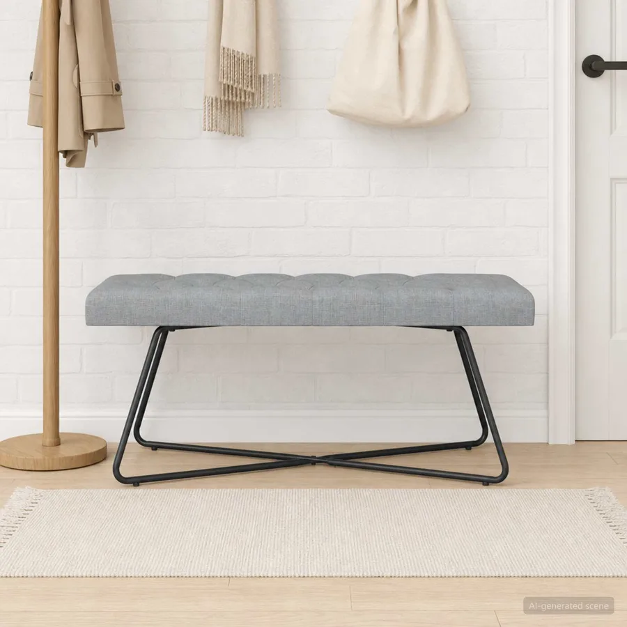 Banc avec capitonnage bouton Gris clair 110 x 40 x 46 cm Tissu - 3