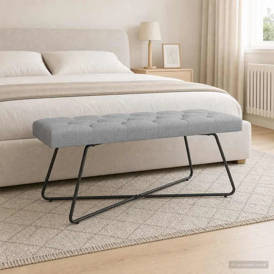 Banc avec capitonnage bouton Gris clair 110 x 40 x 46 cm Tissu - 4