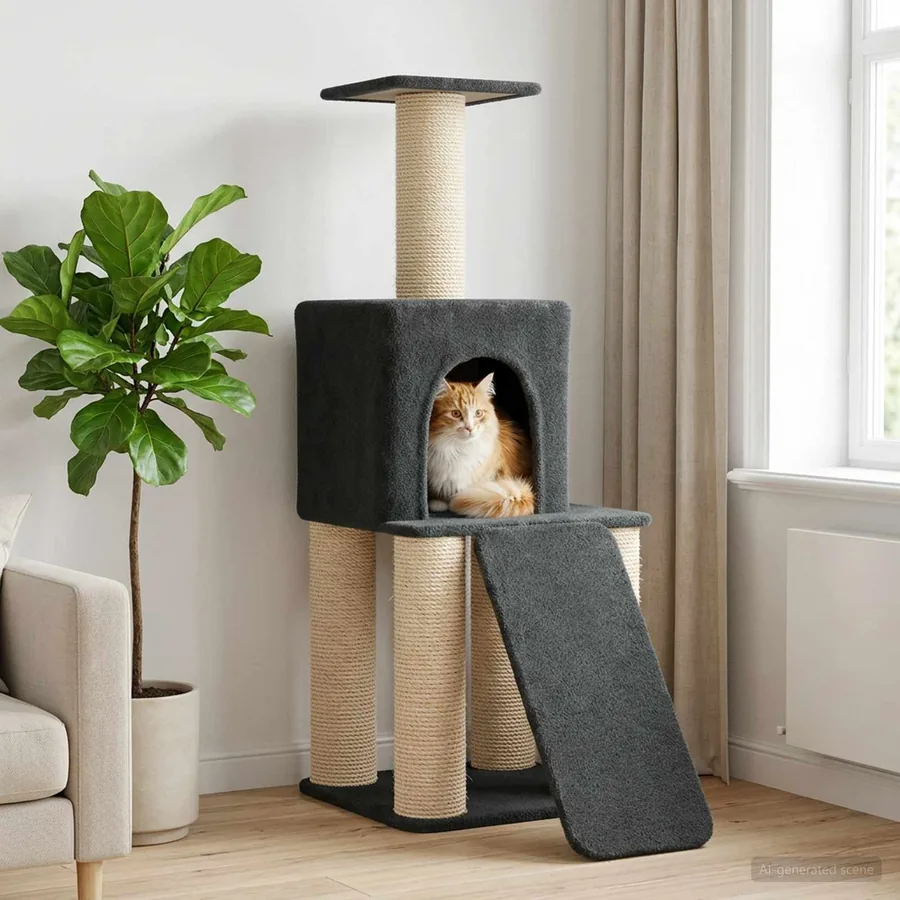 Arbre à chat avec poteaux à griffer en sisal Gris foncé 146 cm