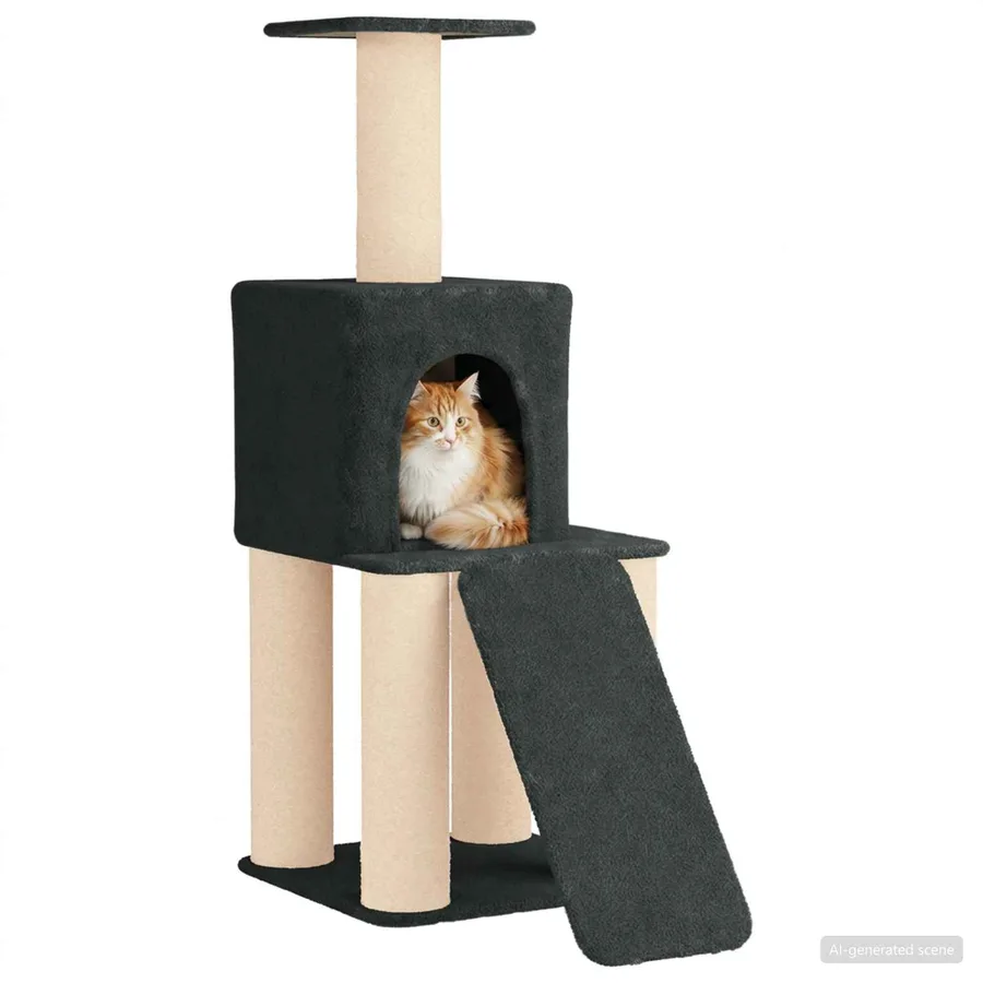 Arbre à chat avec poteaux à griffer en sisal Gris foncé 146 cm - 3