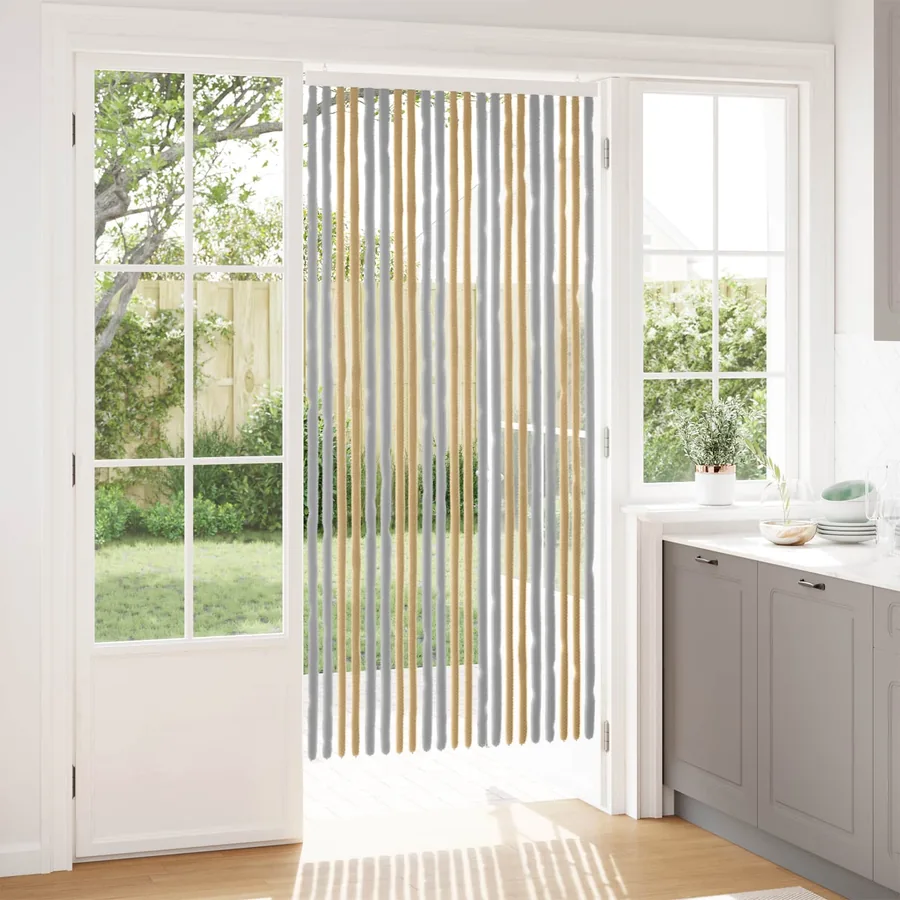 Rideau anti-insectes en chenille Gris et Beige 90 x 200 cm