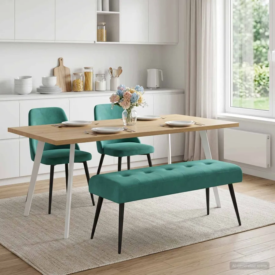 Banc avec capitonnage bouton Turquoise 110 x 40 x 46 cm Velours - 3
