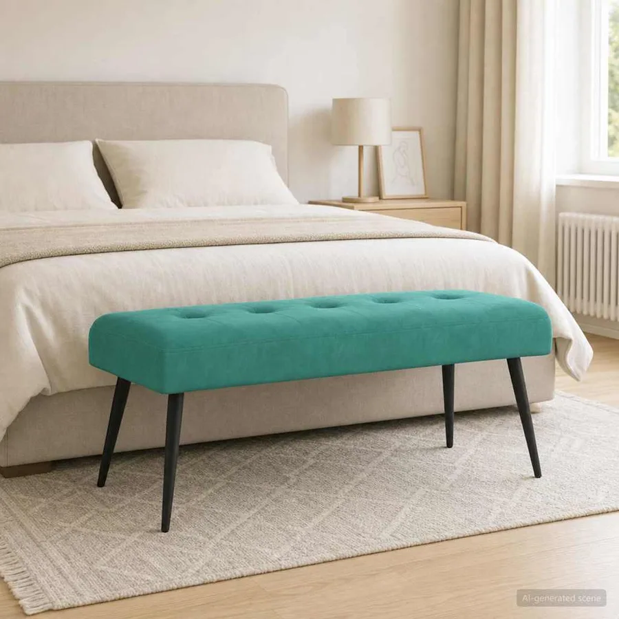 Banc avec capitonnage bouton Turquoise 110 x 40 x 46 cm Velours - 4