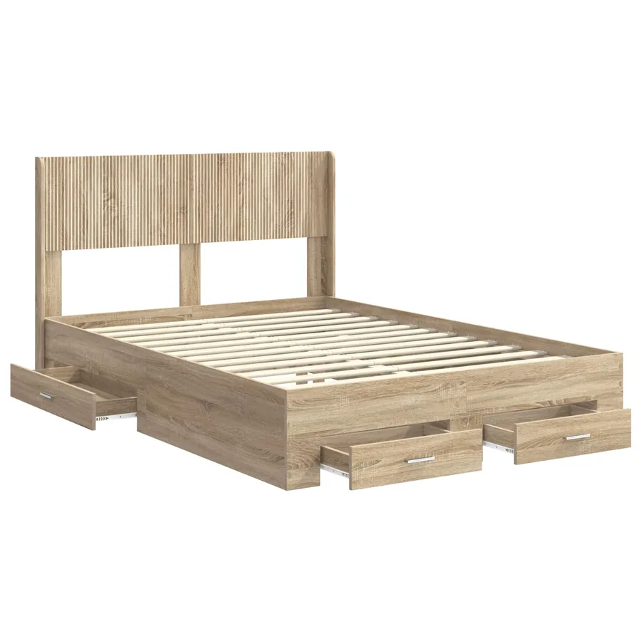 Cadre de lit avec rangement et tête de lit Chêne Sonoma - 5
