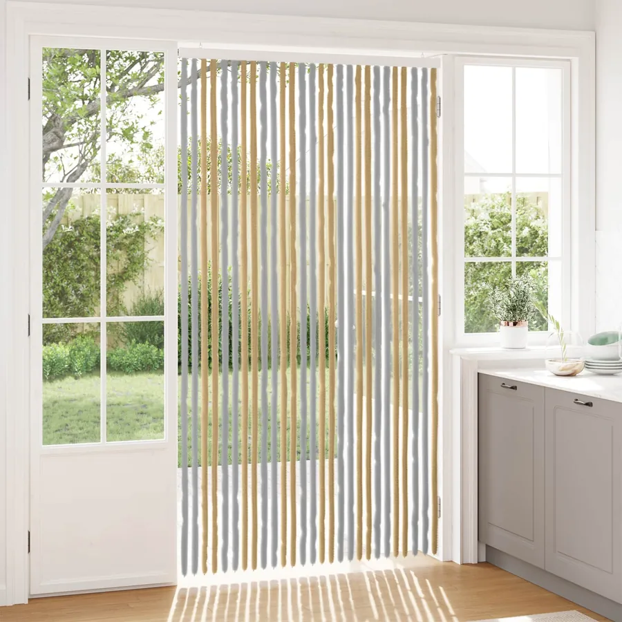 Rideau anti-insectes en chenille Gris et Beige 118 x 220 cm