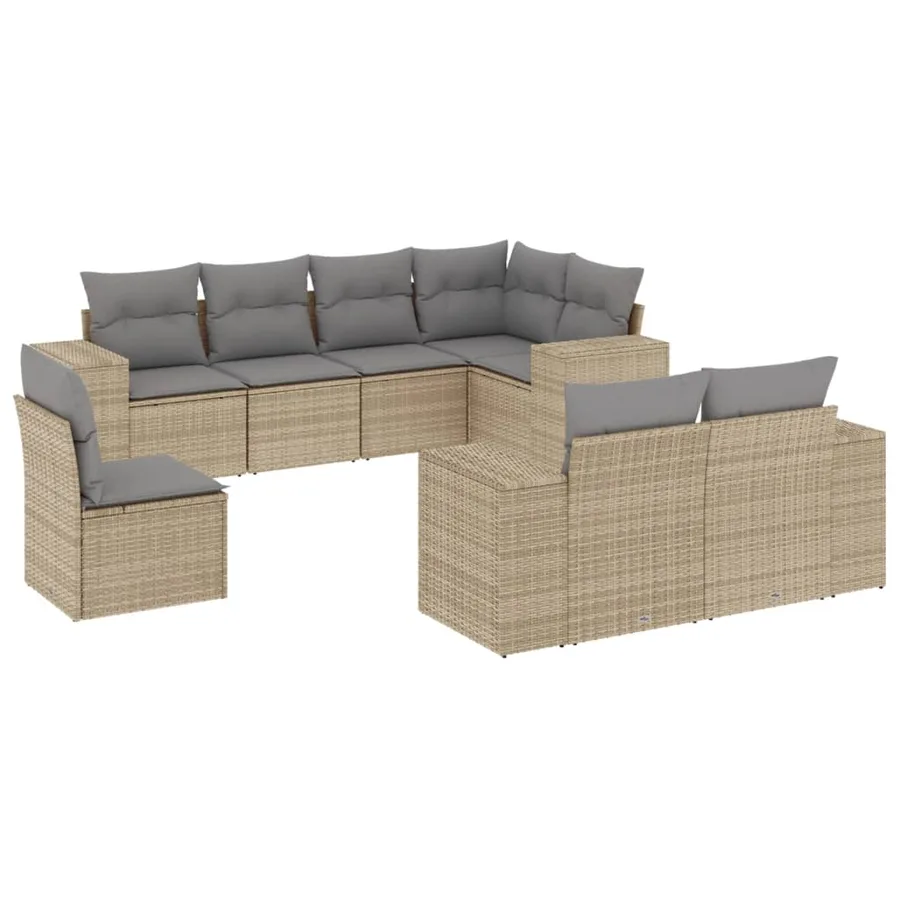 Salon de jardin avec coussins 8 pcs beige résine tressée - 2