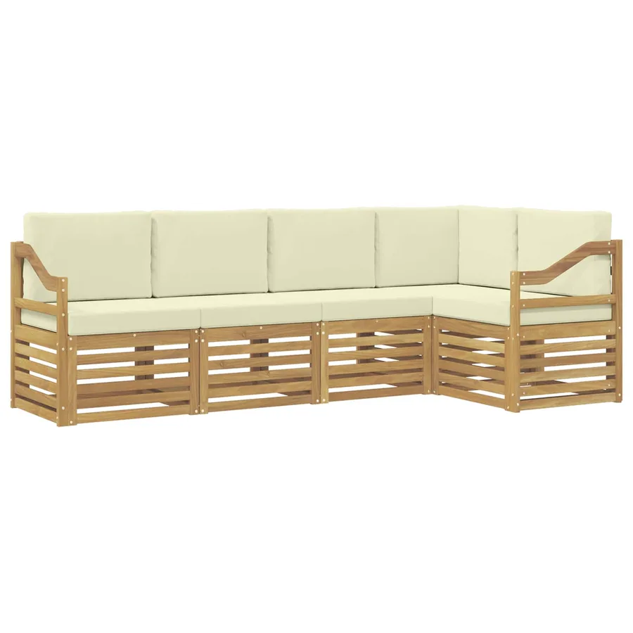 Ensemble de canapé d'angle avec coussin 5 pcs Blanc et crème - 2