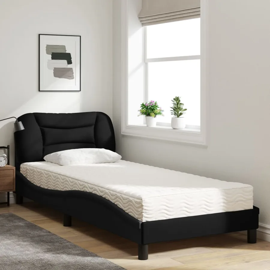 Lit avec matelas Hvar noir 90x200 cm tissu - 3