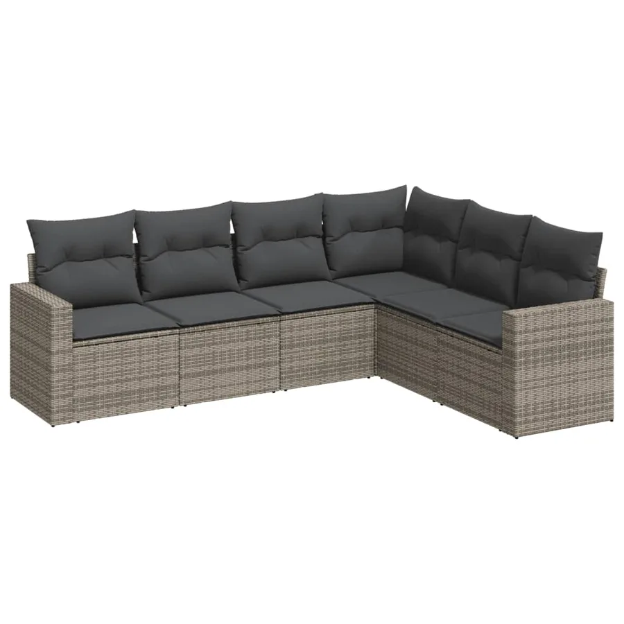 Salon de jardin 6 pcs avec coussins gris résine tressée - 2