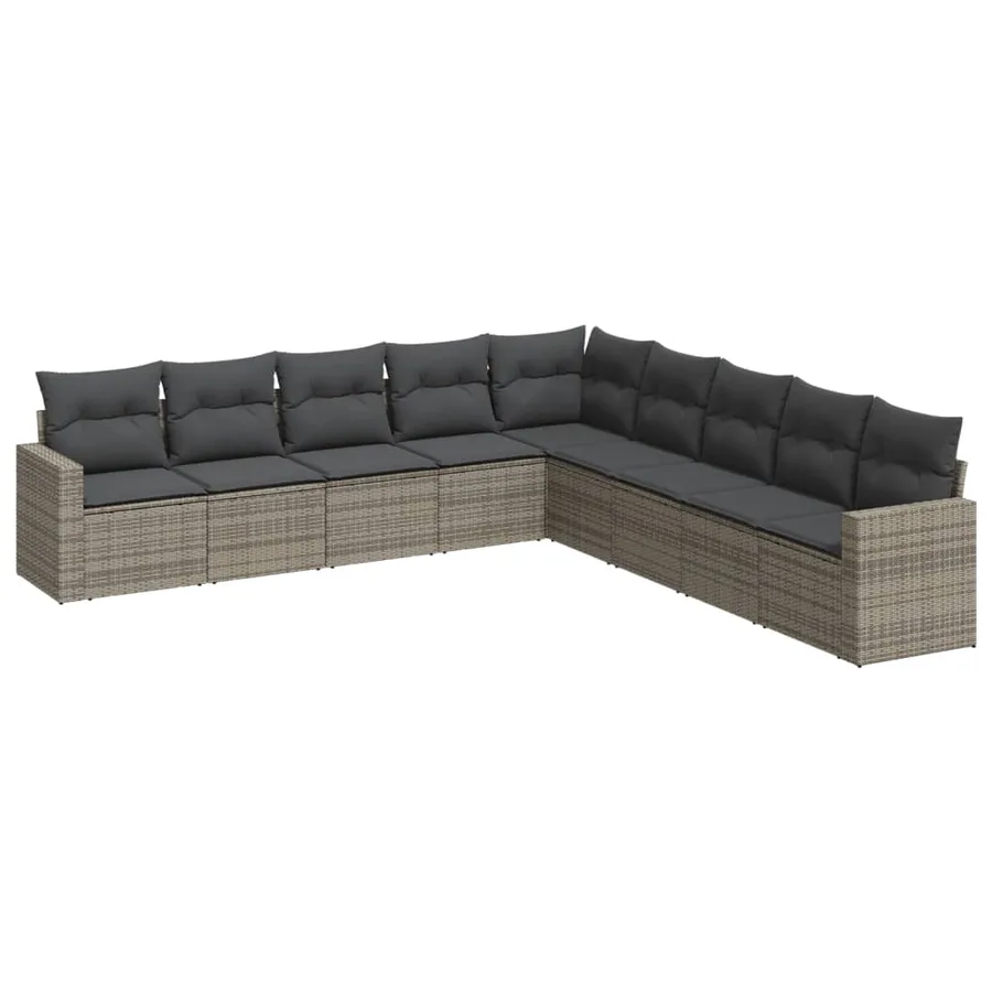 Salon de jardin 9 pcs avec coussins gris résine tressée - 2