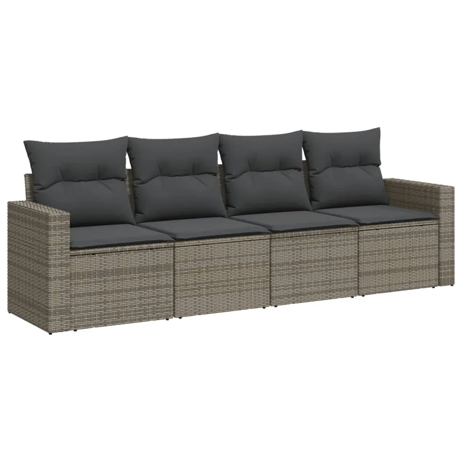 Salon de jardin 4 pcs avec coussins gris résine tressée - 2