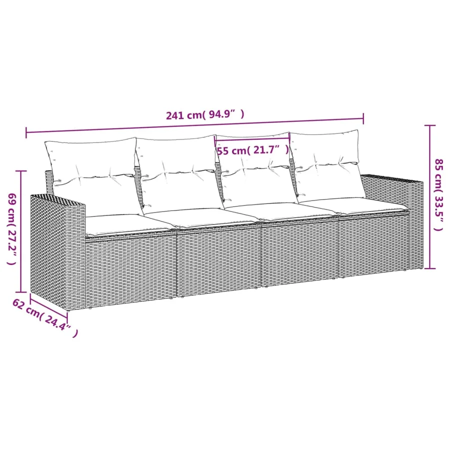 Salon de jardin 4 pcs avec coussins gris résine tressée - 3