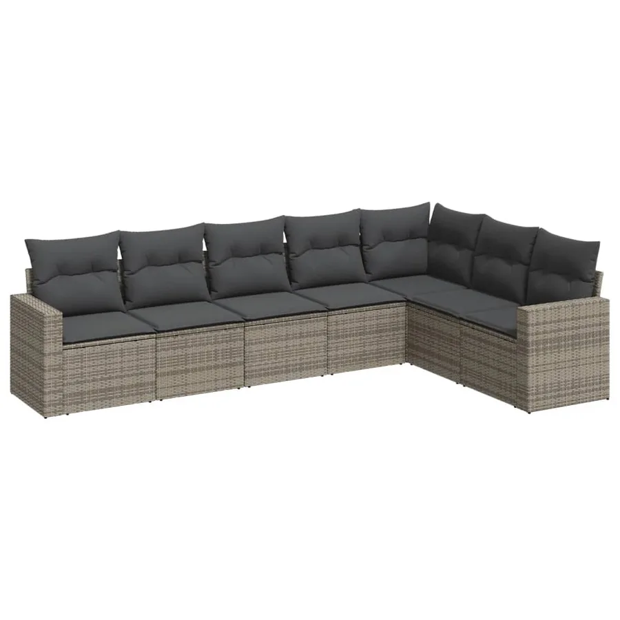 Salon de jardin avec coussins 7 pcs gris résine tressée - 2