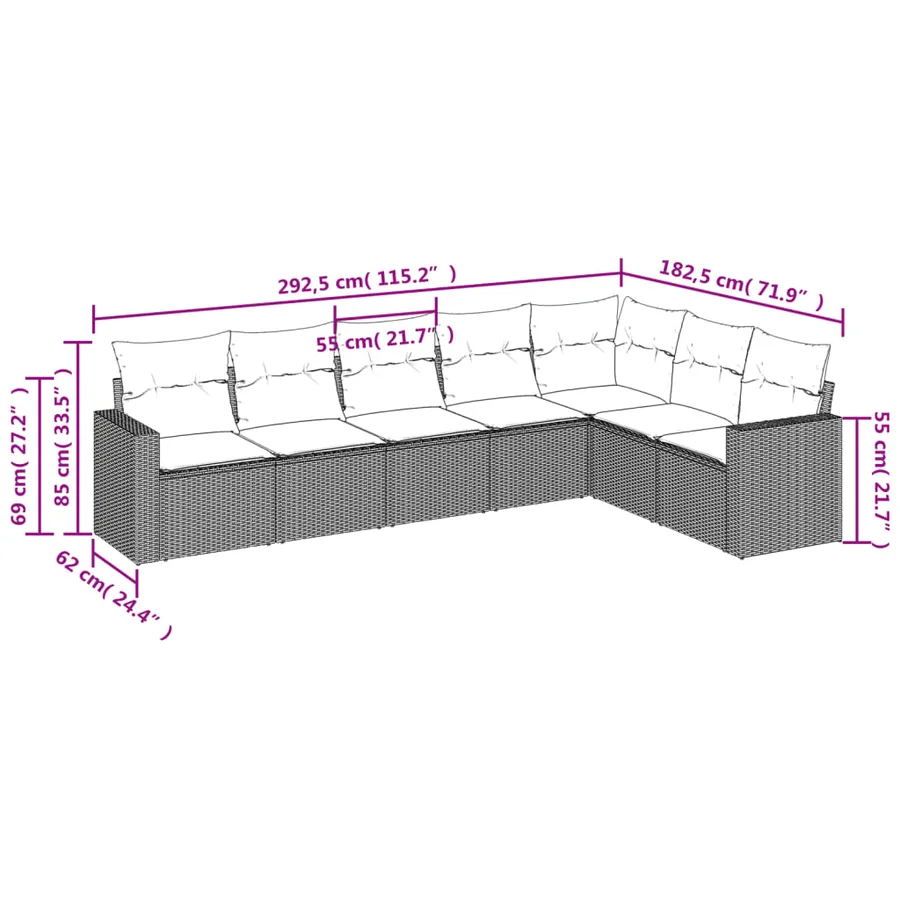 Salon de jardin avec coussins 7 pcs gris résine tressée - 3