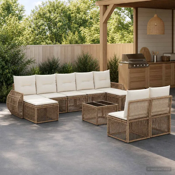 Ensemble de canapé de jardin 10 pcs Beige et blanc crème