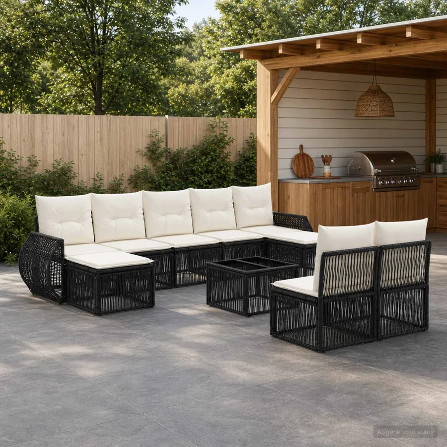 Ensemble de canapé de jardin 10 pcs Noir et blanc crème