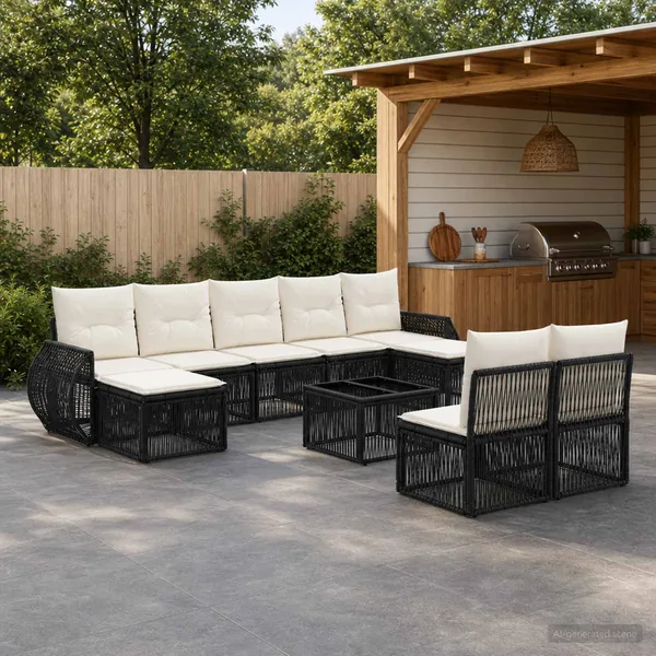 Ensemble de canapé de jardin 10 pcs Noir et blanc crème