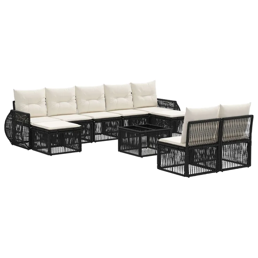 Ensemble de canapé de jardin 10 pcs Noir et blanc crème - 2
