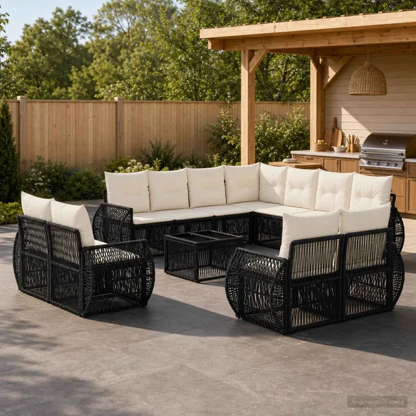 Ensemble de canapé de jardin 12 pcs Noir et blanc crème