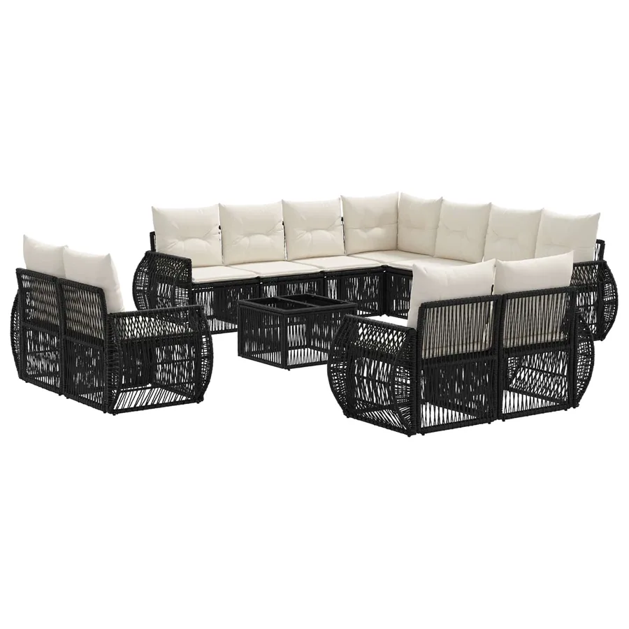 Ensemble de canapé de jardin 12 pcs Noir et blanc crème - 2
