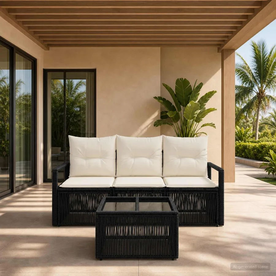 Ensemble de canapé de jardin 4 pcs Noir polyrotin