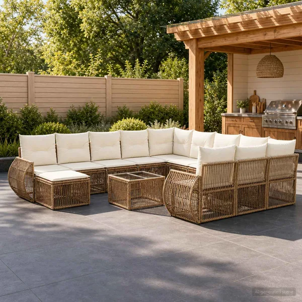 Ensemble de canapé de jardin 13 pcs Beige polyrotin