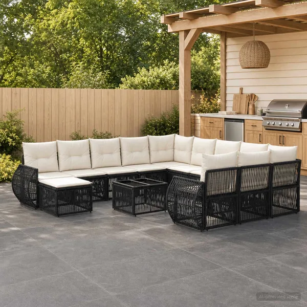 Ensemble de canapé de jardin 13 pcs Noir polyrotin