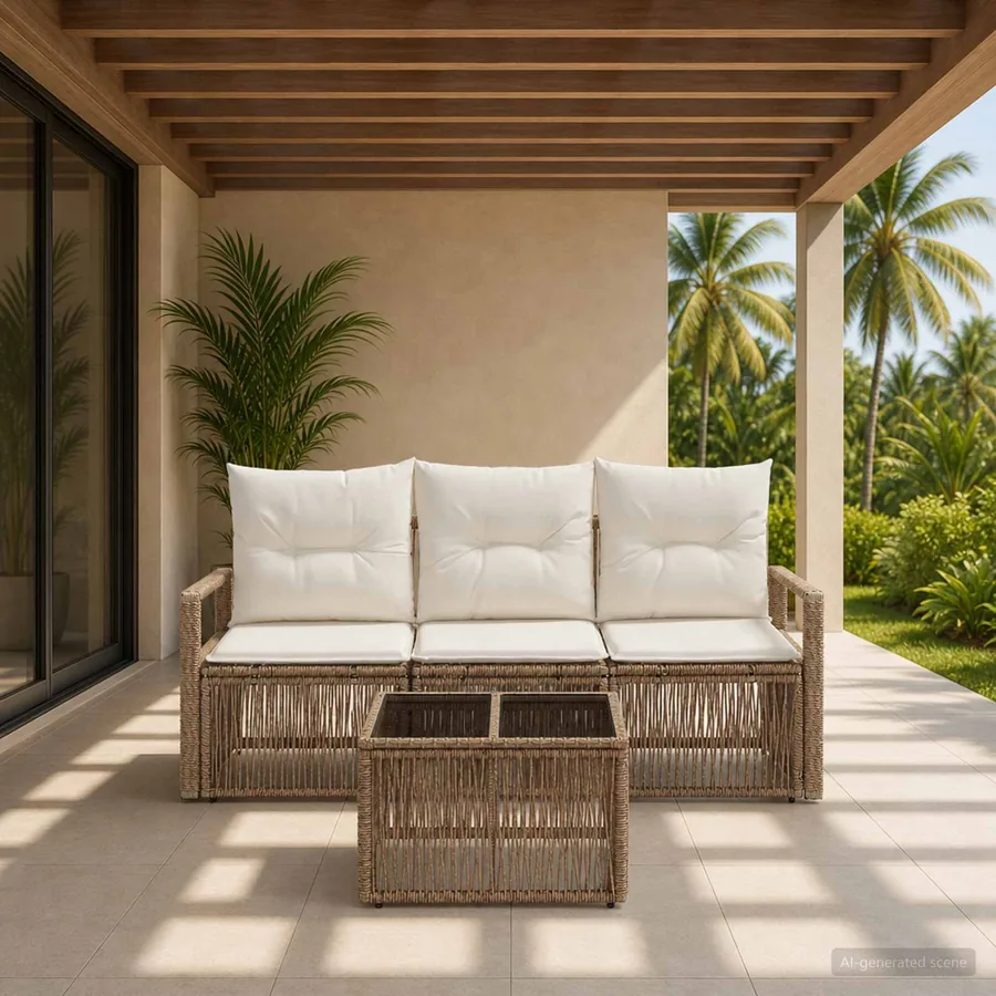 Ensemble de canapé de jardin 4 pcs Beige polyrotin
