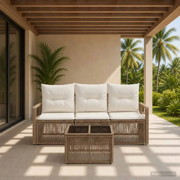 Ensemble de canapé de jardin 4 pcs Beige polyrotin