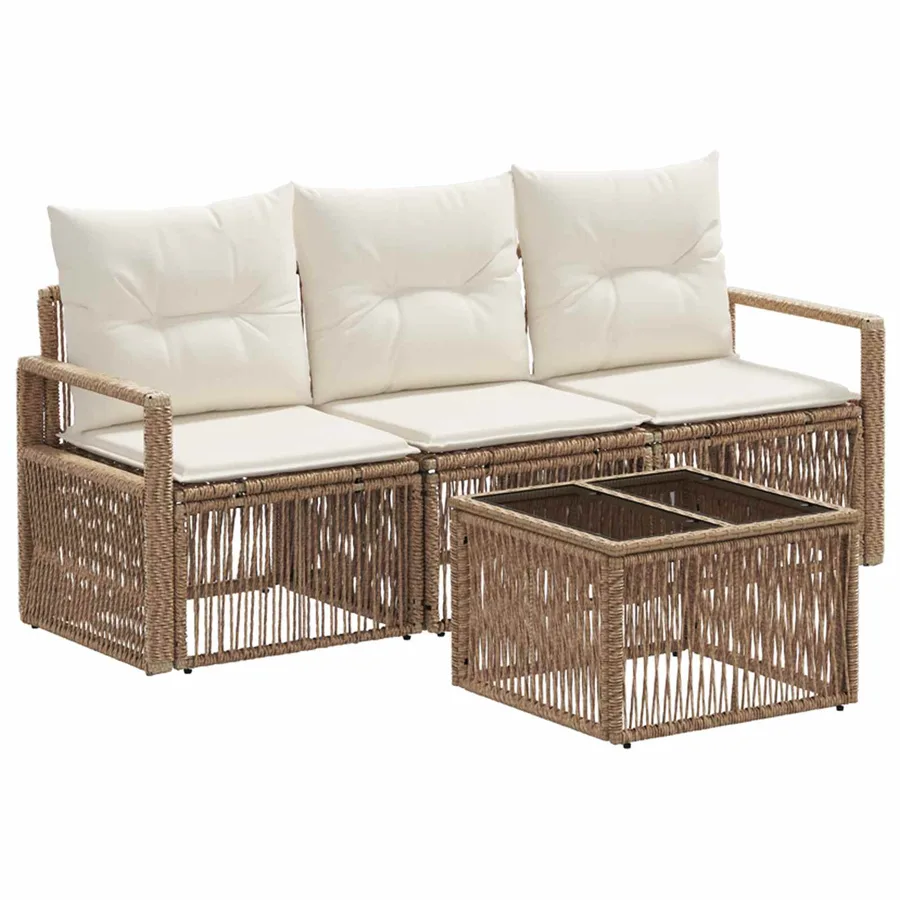 Ensemble de canapé de jardin 4 pcs Beige polyrotin - 2