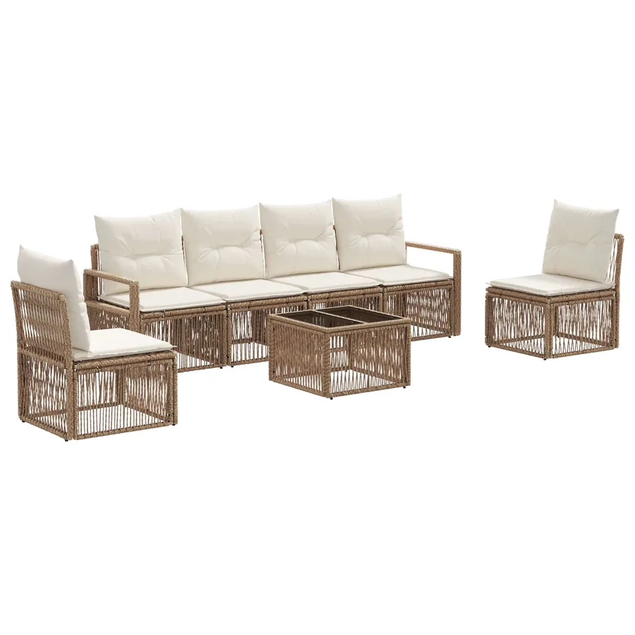 Ensemble de canapé de jardin 7 pcs Beige polyrotin - 2