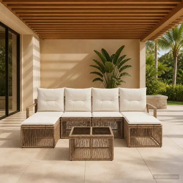 Ensemble de canapé de jardin 7 pcs Beige polyrotin