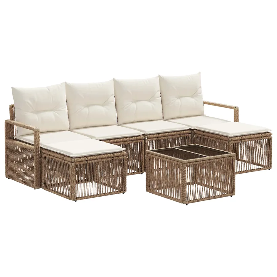 Ensemble de canapé de jardin 7 pcs Beige polyrotin - 2
