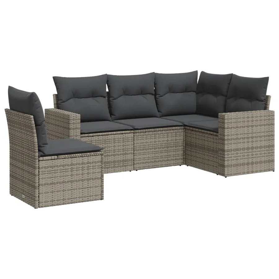 Salon de jardin 5 pcs avec coussins gris résine tressée - 2