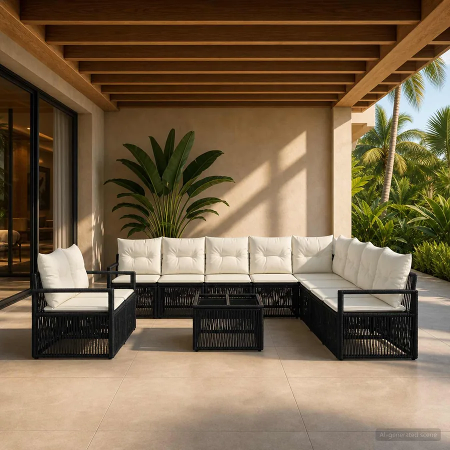 Ensemble de canapé de jardin 11 pcs Noir polyrotin