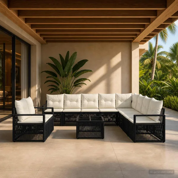 Ensemble de canapé de jardin 11 pcs Noir polyrotin